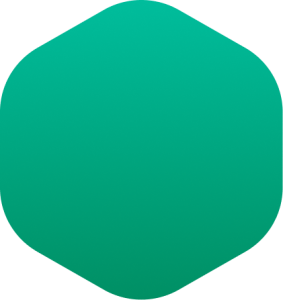 A large teal hexagon with rounded corners