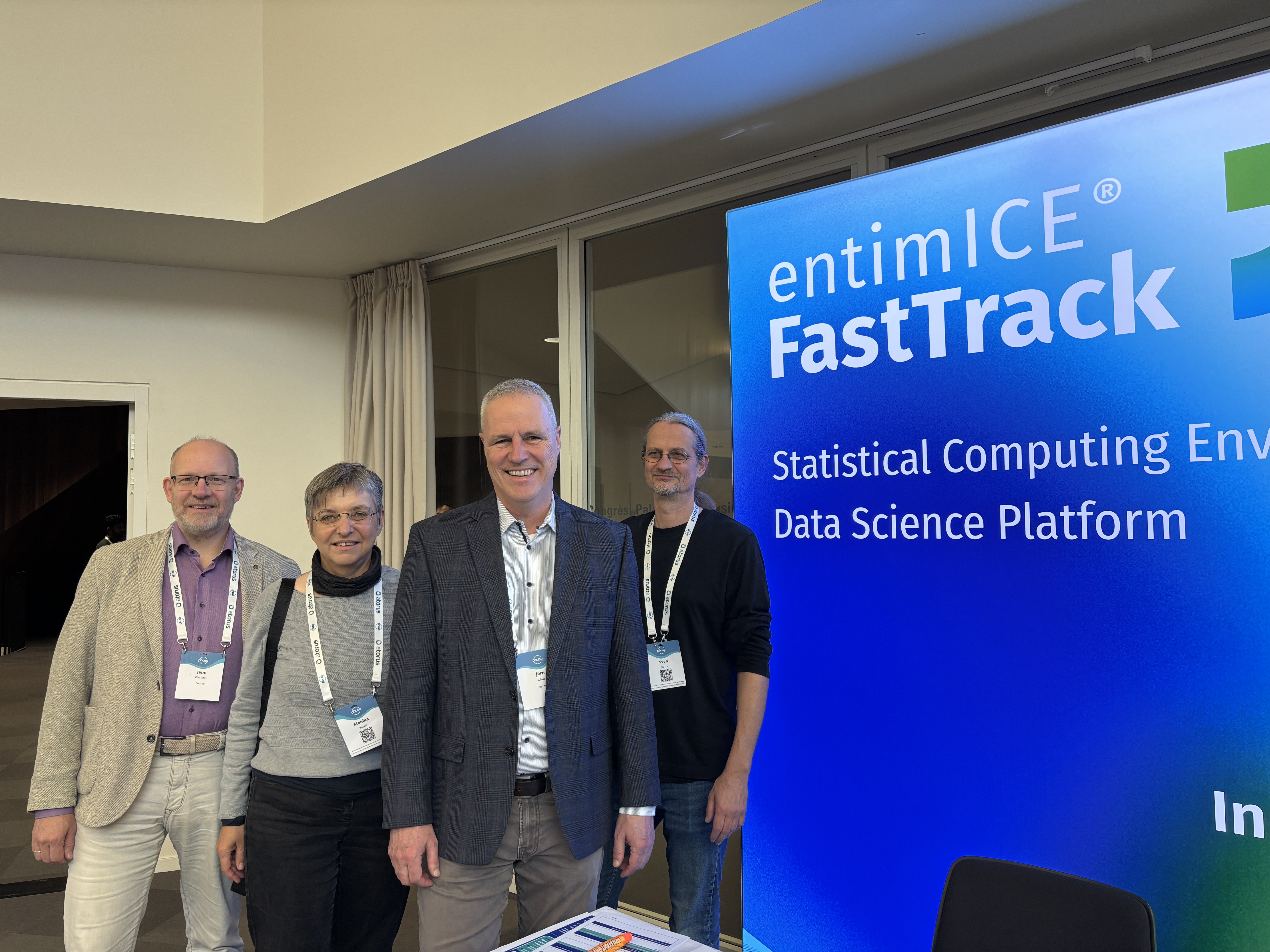 The entimo team at the 2024 PHUSE EU Connect in Strasbourg, France: Jens Wientges, Monika Böselt, Jörn Bilow and Sven Prasse (l to r)
