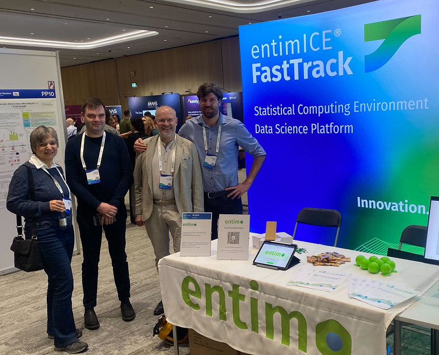 Members of the entimo team at the 2025 PHUSE EU Connect in Hamburg, Germany: Monika Böselt, Stephan Schröder, Jens Wientges, and Alexander Lüders (l to r)