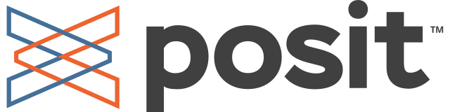 The posit logo of stylized letters in black plus horizontal interlocking outlines of the letter V in red and blue