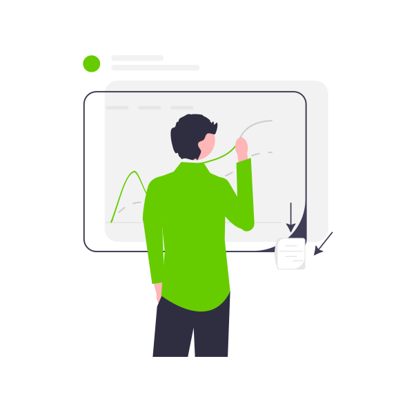 A stylized illustration of a person with their back to the viewer. They are working on some kind of a chart that symbolizes the responsibilities a CTO faces.
