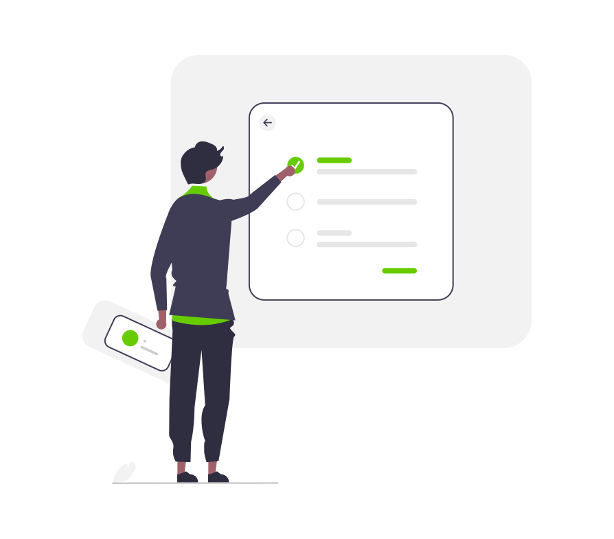 A stylized illustration of a person with their back to the viewer. They are selecting one item from a projected list, representing the kind of choice made by a head of statistical programming.