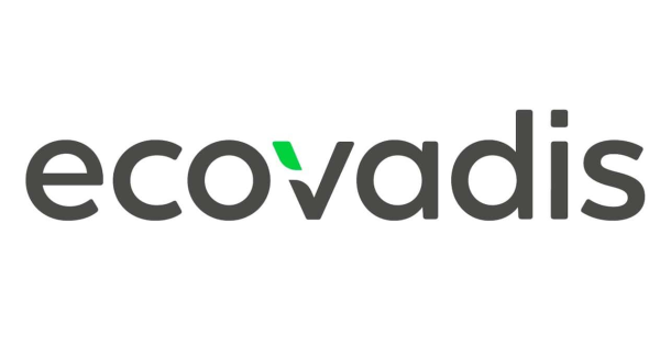 The EcoVadis logo which is the name in lower-case letters with part of the left side of the v in green